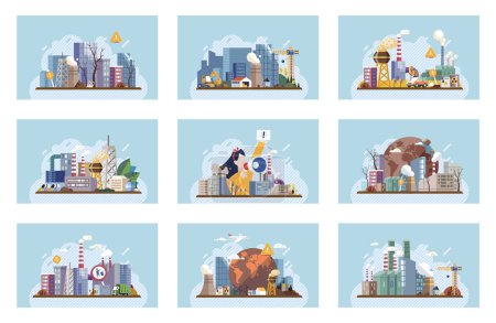 Illustration for Industrial pollution. Dirty waste. Environmental pollution. Vector illustration. Industrial pollution requires international cooperation to address Dirty water is becoming common problem worldwide - Royalty Free Image