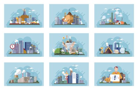 Illustration for Industrial pollution. Dirty waste. Environmental pollution. Vector illustration. Toxic waste chemicals are leaking into our food chain Industrial pollution requires international cooperation - Royalty Free Image
