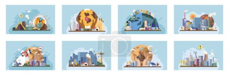 Illustration for Industrial pollution. Dirty waste. Environmental pollution. Vector illustration. Industrial pollution is ticking time bomb Dirty water diseases are on rise Smokes with smog are affecting visibility on - Royalty Free Image