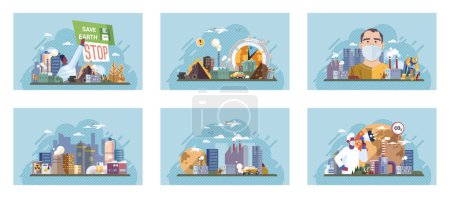 Illustration for Industrial pollution. Dirty waste. Environmental pollution. Vector illustration. Air pollution from industrial production is top concern for governments Factory emitting smoke represents unchecked - Royalty Free Image