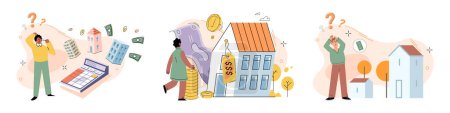 Illustration for House for sale. Vector illustration People looking for home explored different financing options and mortgage rates Buying new home involved researching neighborhood and amenities Renting - Royalty Free Image