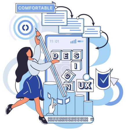 Illustration for User experience design. Vector illustration. UX UI design, recipe for crafting software that users love User experience design, process of curating user interface that users enjoy UX, roadmap - Royalty Free Image
