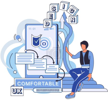 Illustration for User experience design. Vector illustration. User interface, stage on which software interacts with its users UX UI design, keystone of any successful software journey User experience design, strategy - Royalty Free Image