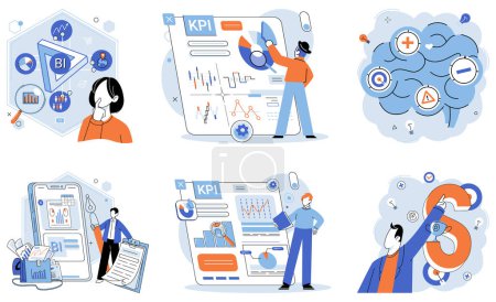Illustration for KPI. Business. Vector illustration Business development focuses on growth and expansion Evaluation processes ensures efficiency and effectiveness Finance plays critical role in business operations - Royalty Free Image