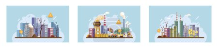 Illustration for Industrial pollution. Dirty waste. Environmental pollution. Vector illustration. Industrial pollution is leading to air, water, and soil contamination Factory emitting smoke is common sight - Royalty Free Image