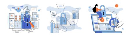 Illustration for Malware spyware virus. Vector illustration. Spam emails often contain malware and phishing attempts Online safety relies on robust security systems and user awareness Fraudulent activities require - Royalty Free Image