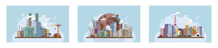 Illustration for Industrial pollution. Dirty waste. Environmental pollution. Vector illustration. The fight against air, water, and soil pollution is global effort Factory emitting smoke is image industrial progress - Royalty Free Image