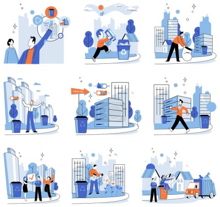 Illustration for Clean city. Vector illustration. It prioritizes renewable energy sources, promotes energy efficiency, and reduces greenhouse gas emissions By embracing green technology and sustainable infrastructure - Royalty Free Image