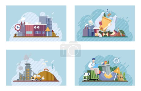 Illustration for Nature pollution. Vector illustration. Natures beauty is threatened by pollution The polluted environment poses significant problem for society There is high risk environmental degradation - Royalty Free Image