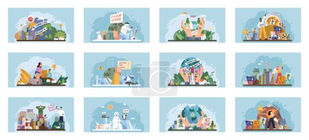 Illustration for Climate change. Save the planet. Vector illustration Embracing sustainability is key to addressing challenges global warming We must take significant steps to change climate patterns and secure better - Royalty Free Image