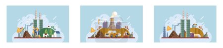 Illustration for Nature pollution. Vector illustration. Contaminated air quality has adverse effects on respiratory health Harmful toxins in environment can disrupt natural balance ecosystems Impurities in water - Royalty Free Image