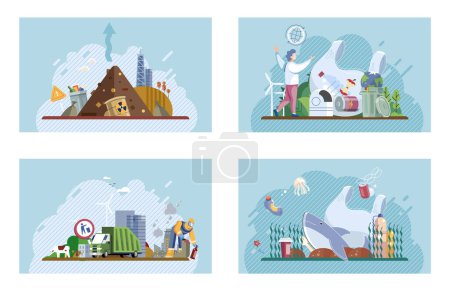 Illustration for Waste pollution. Vector illustration. Reuse is effective solution to minimize waste and reduce pollution Hazardous waste requires special handling to prevent environmental contamination - Royalty Free Image