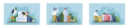 Illustration for Nature pollution. Vector illustration. Impurities in water sources pose risk to aquatic organisms and human health The harmful consequences contaminated soil impact agricultural productivity and food - Royalty Free Image