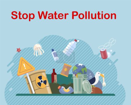 Illustration for Water pollution. Vector illustration. The water pollution metaphor highlights widespread and invisible nature water contamination Nature provides us with valuable resources and services - Royalty Free Image