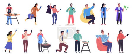 Illustration for People with smartphone. Vector illustration. Smartphones provide means for people to communicate and foster social relationships Cellphones have revolutionized communication and telephony for people - Royalty Free Image