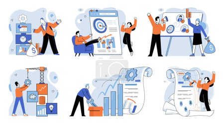 Illustration for Business development. Vector illustration. Job seekers navigate competitive job market with diligence Business Concept illustrations convey intricate ideas effectively Men and women excel in diverse - Royalty Free Image