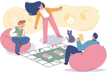 Illustration for Game together. Family fun. Friendship time. Vector illustration. Playing games with friends sparks joy and deepens connection between individuals Family game nights offer break from everyday - Royalty Free Image