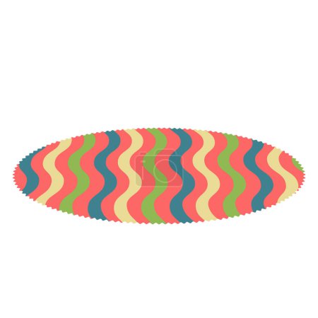 Illustration for Carpet laying on floor geometric waves decor warm cotton fabric rug. Interior styling vector isolated colorful oval rug closeup flat style decoration of home. Flooring, floor covering, cute tapis - Royalty Free Image