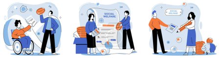 Illustration for Social welfare. Vector illustration. Active participation in social welfare activities leads to stronger and more supportive society Community unity is strengthened through collaborative social - Royalty Free Image