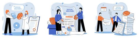 Illustration for Social welfare. Vector illustration. Support from community is essential in ensuring success social welfare initiatives Aid and assistance programs aim to uplift individuals and communities through - Royalty Free Image