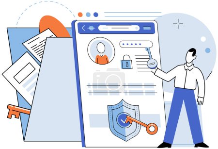 Illustration for Authentication. Vector illustration. Development robust authentication systems requires careful planning The authentication metaphor compares process to proving ones identity Privacy measures should - Royalty Free Image