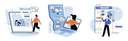 Illustration for Account login. Vector illustration. Before granting access, system needs to authenticate your identity Authorization is required to authorize specific actions within your account The user interface - Royalty Free Image