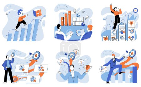 Illustration for Strategic planning. Vector illustration. A well-managed company focuses on continuous development Overcoming difficulties is part strategic planning process Innovative ideas drive achievement - Royalty Free Image