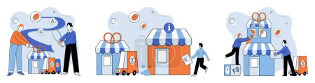 Illustration for Shop owner. Vector illustration. Developing comprehensive business plan is crucial for attracting investors Business owners must understand shop owner metaphor to navigate challenges effectively - Royalty Free Image