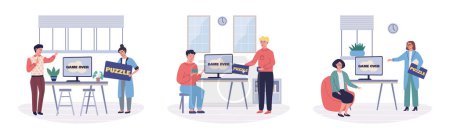 Illustration for Office playing vector illustration. Occupation in office setting allows individuals to engage in playful interactions and experiences The office playing metaphor highlights importance incorporating - Royalty Free Image