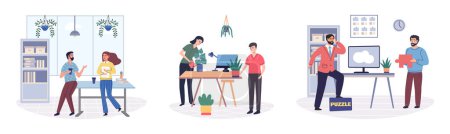 Illustration for Office leisure vector illustration. The company values employee well being by providing leisure activities within workplace Employment in organization supports leisure activities enhances job - Royalty Free Image