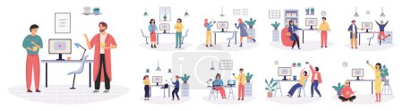 Illustration for Office leisure vector illustration. Finding leisure activities in office promotes sense community and partnership among employees Engaging in recreational activities strengthens teamwork - Royalty Free Image