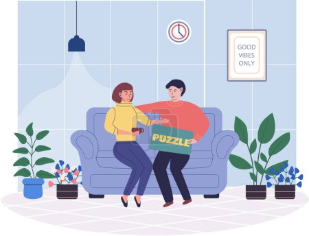 Illustration for Play puzzle vector illustration. Playing puzzle brings joy and enjoyment Solve jigsaw puzzle and experience satisfaction completing it Studying puzzle helps improve problem solving skills - Royalty Free Image