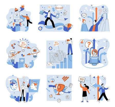 Illustration for Start up vector illustration. Skillful execution strategic plan increases chances achieving start up goals Winning in start up world requires combination vision, creativity, and determination - Royalty Free Image