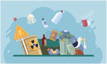 Illustration for Water pollution. Vector illustration. Recycling is effective way to reduce waste and promote more sustainable environment Renewable energy sources offer cleaner alternative to fossil fuels reducing - Royalty Free Image