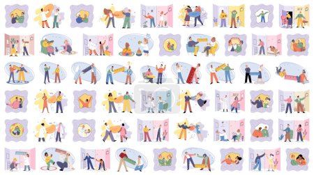 Illustration for Social relationship vector illustration. Solidarity among community members strengthens social cohesion Respect for others cultivates harmonious and respectful relationships Social relationships - Royalty Free Image