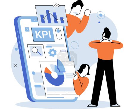 Illustration for KPI key performance indicator. Vector illustration. A report on business metrics creveal areas improvement The solution performance issues often lies in KPI research Business success hinges on right - Royalty Free Image