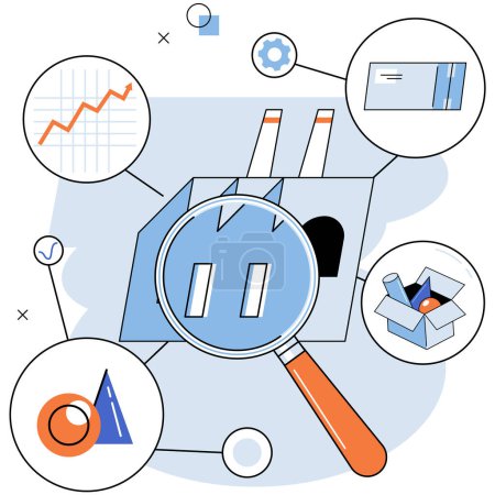 Illustration for Manufacturer model. Vector illustration. The manufacturer analyzes data to identify areas for improvement The creation new product requires careful planning and execution Industrial manufacturing - Royalty Free Image