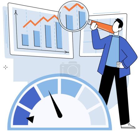 Illustration for Key metrics. Vector illustration. Key metrics serve as indicators financial health and performance Efficient management key metrics drives success in finance The statistic report highlights - Royalty Free Image