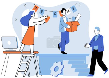 Illustration for Working together. Vector illustration. Working together as cohesive group yields greater results thindividual efforts The working together metaphor emphasizes power synergy in achieving common goals - Royalty Free Image