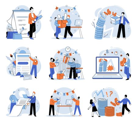 Illustration for Business chaos. Vector illustration. Implementing organizational tools and systems chelp streamline processes and reduce disorder Addressing underlying causes chaos, such as poor planning or lack - Royalty Free Image