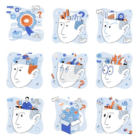 Illustration for Abstract thinking. Vector illustration. Emotions can influence our abstract thinking, sparking inspiration and guiding our creative processes Education serves as catalyst for developing abstract - Royalty Free Image