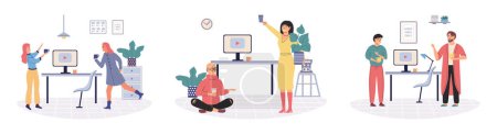 Illustration for Office leisure vector illustration. The organization encourages recreational activities to promote cooperation and team building The office leisure concept underscores value incorporating relaxation - Royalty Free Image