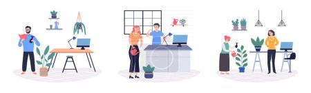 Illustration for Colleagues vector illustration. Fellow colleagues bring diverse perspectives and experiences, enriching collaborative process Partnerships in business facilitate exchange knowledge, skills - Royalty Free Image