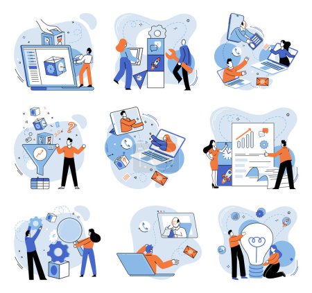 Illustration for Business team vector illustration. Investment in effective communication tools facilitated seamless collaboration The business team actively engaged with community, fostering strong relationships - Royalty Free Image