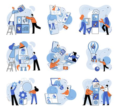 Illustration for Team building vector illustration. Effective marketing ideas were born out collaborative brainstorming sessions Partnership with key stakeholders strengthened organizations position A well executed - Royalty Free Image