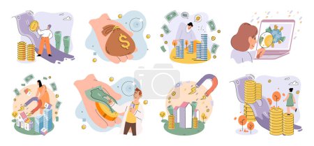 Illustration for Capital investment vector illustration. Banking services provide necessary infrastructure for managing funds and cash flow Effective wealth management paves way for sustained financial security - Royalty Free Image