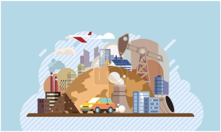 Illustration for Industrial pollution. Dirty waste. Environmental pollution. Vector illustration. The contamination air, water, and soil is complex issue Factory emitting smoke should be regulated more strictly - Royalty Free Image