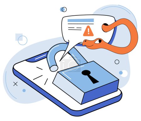 Illustration for Malware spyware virus. Vector illustration. Effective protection software is essential for defending against malware and spyware The danger hackers and cyber crimes requires constant vigilance - Royalty Free Image