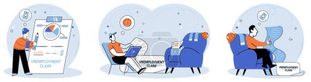 Illustration for Unemployment. Vector illustration. The depressed state economy has led to surge in unemployment rates Career failure can lead to sense hopelessness and despair The unemployment concept encompasses - Royalty Free Image