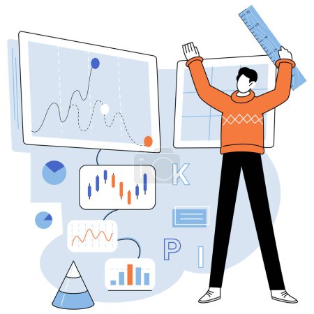 Illustration for Key metrics. Vector illustration. Statistics offer valuable insights for professional financial analysis The dashboard presents key metrics in visually appealing format for easy interpretation - Royalty Free Image